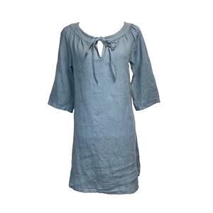 Rosemarine Italian Linen Dress size Extra Small Dusty Blue Sequins Knee Beach